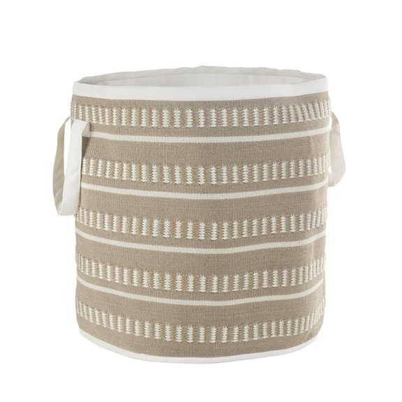 LR Home Dash Stripe Geometric Indoor Outdoor Storage Basket, 21" x 21" x 21", Taupe / White