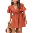 thumbnail image 4 of Femmes Casual Mousseline Mini Robe Manches Courtes Point Imprimé V Cou Taille Haute une Robe de Ligne d'Été Robe de Plage, 4 of 7