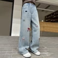 thumbnail image 6 of Girl's Wide Leg Jeans with Pockets Girls Jeans Size 6 Black Cute Pattern Elastic Waist Casual Baggy Denim Pants Streetwear Size 5-6 Years 2_Light Blue, 6 of 8