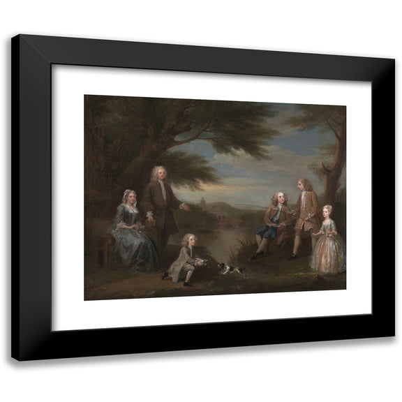 William Hogarth 14x12 Black Modern Framed Museum Art Print Titled - John and Elizabeth Jeffreys and Their Children (1730)