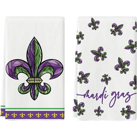 Iris Mardi Gras Kitchen Towels Dish Towels, 18x26 Inch Seasonal Decoration Hand Towels Set of 2
