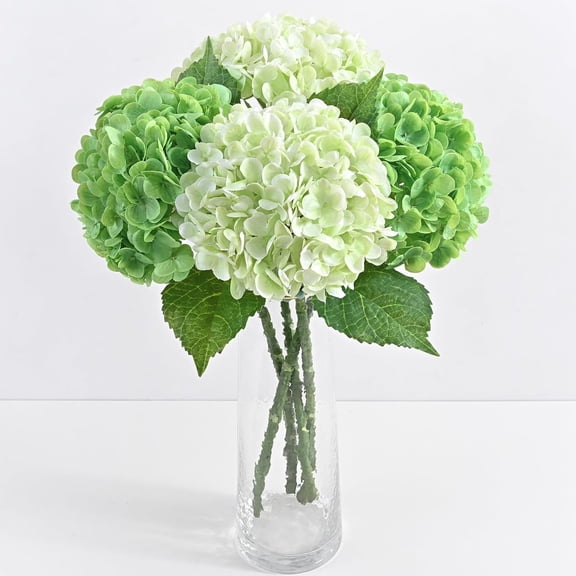 KUNPENG 4 Pcs Real Touch Hydrangea Artificial Flowers, 21" Light Green & Dark Green Full Faux Hydrangea Flowers Latex Flowers for Home Decor Party Floral Arrangements Wedding Bouquets Outdoor Decor