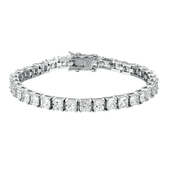 4×4MM Thin Tennis Bracelet for Women Men Princess Cut 5A CZ Clear Simulated Men Diamond Bracelet Stackable Sterling Silver Tennis Bracelets Bridal Jewelry 6-7.5 Inch