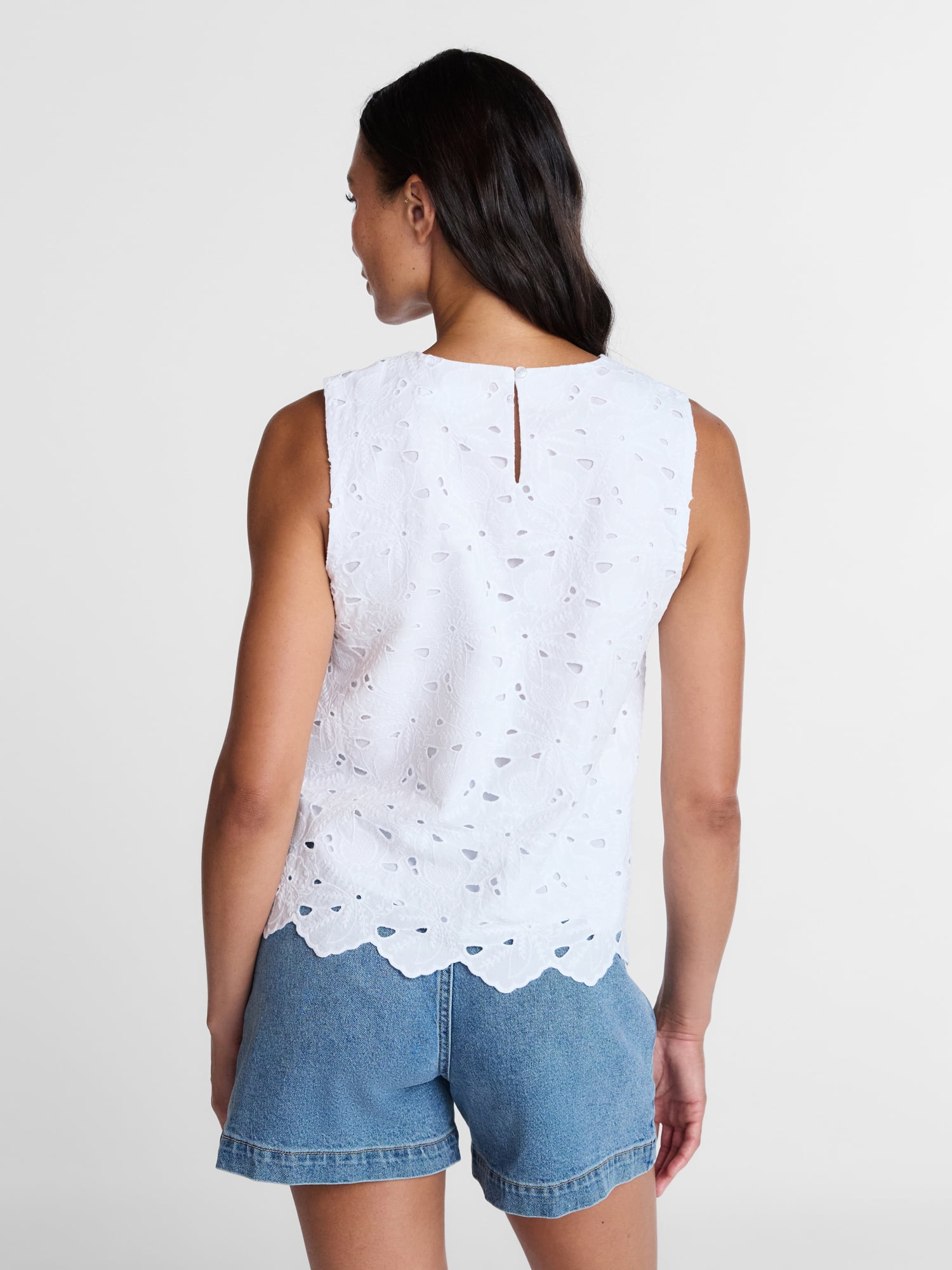 Time and Tru Women’s and Women’s Plus Eyelet Embroidered Top, Sizes XS-4X