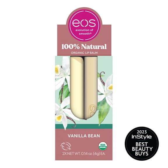 eos 100% Natural & Organic Lip Balm- Vanilla Bean, 0.14 oz, 2-Pack