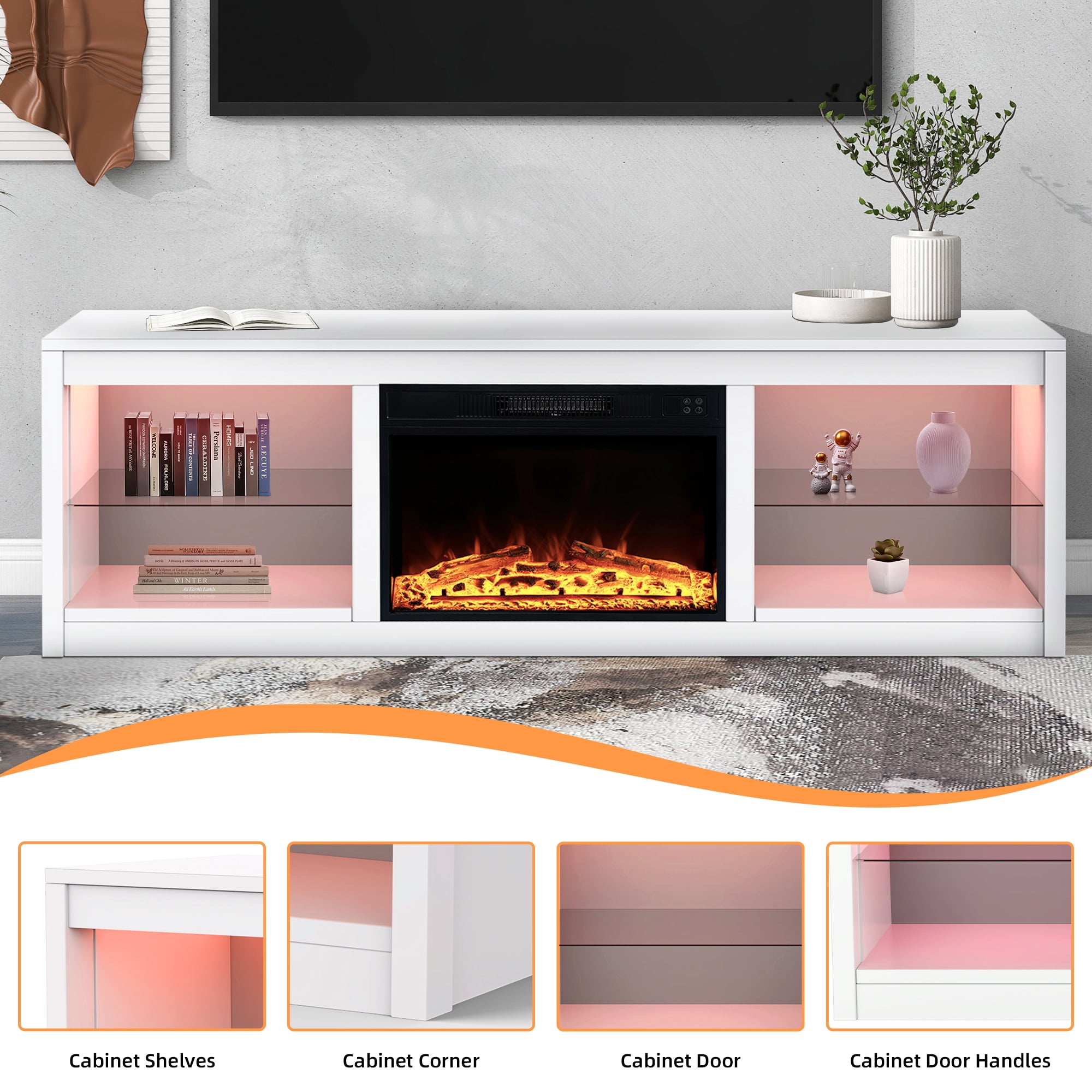 IHOMEadore Fireplace TV Stand for TVs up to 75 Inch, 66 Inch Entertainment Console with 23" Electric Fireplace