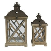 Stonebriar Collection Natural Wood Outdoor Candle Holder Set, (Set of 2)