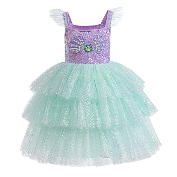 Little Girls Mermaid Costume Princess Birthday Outfit Dressed Up, 2-7Y