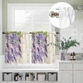 thumbnail image 3 of Watercolor Purple Vineflowers Petals Curtain Tier and Valance Set 3 Piece, Yellow Wood Board 3-inch Rod Pocket Window Tier Curtains Valance for Kitchen Living Room, 3 of 9