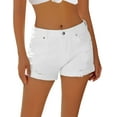 thumbnail image 4 of Necooer Womens Denim Shorts Mid Waisted Frayed Raw Folded Hem Jeans Shorts(Small,White), 4 of 5
