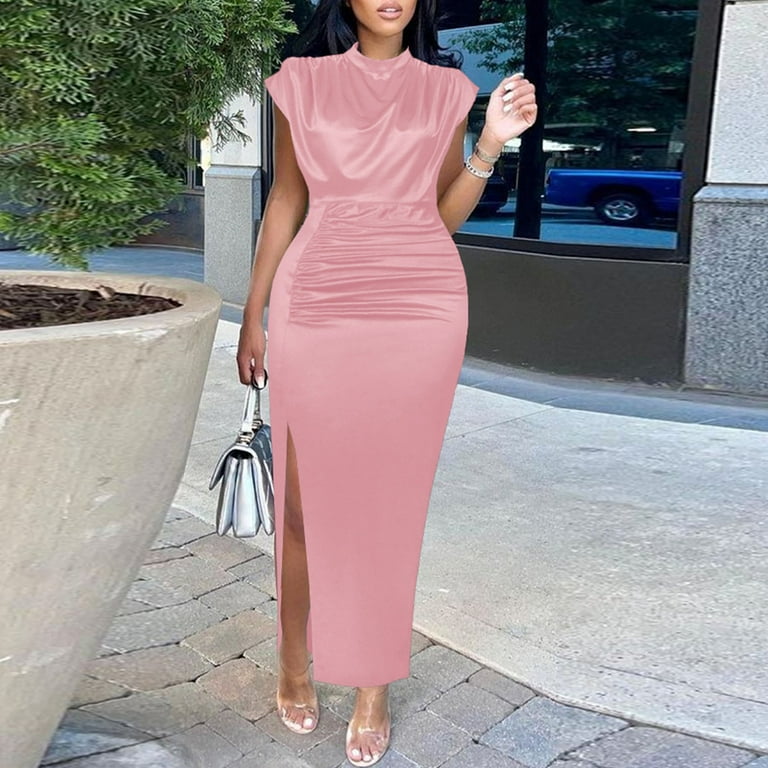 strapless open back dress The Ballerina Pink Satin Midi Dress
