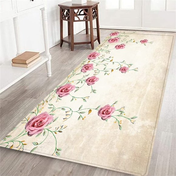 Alfombra para correr COVASA Spring Chic con rosas florales, 60 x 180 cm