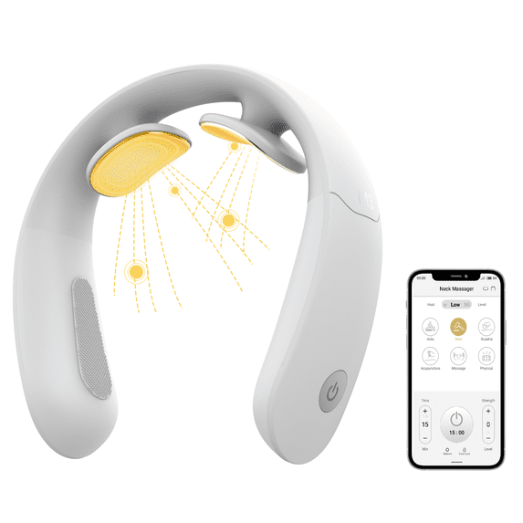 Karqlife Intelligent Neck Massager with Heat,Electric Pulse Neck Massager for Pain Relief,6 Modes 18 Levels Cordless Deep Tissue Massager, Control with Mobile App