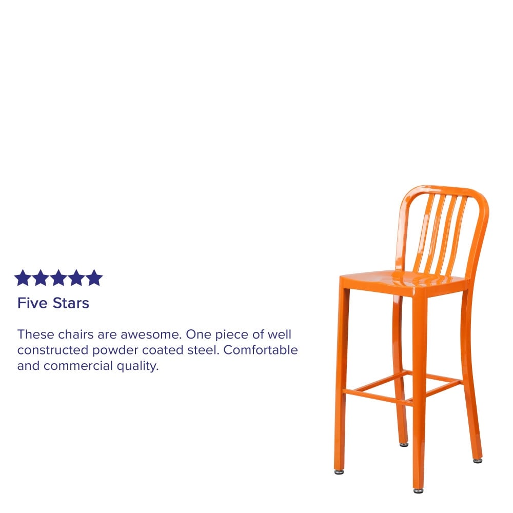 Flash Furniture 2 Pack 30'' High Metal Indoor-Outdoor Barstool with Vertical Slat Back Orange - image 5 of 5