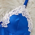 thumbnail image 6 of JSGEK Women Contrast Lace Trim Chemise Dress and Thong Set Adjustable Spaghetti Straps Nightwear Lingerie Set Blue XL, 6 of 8