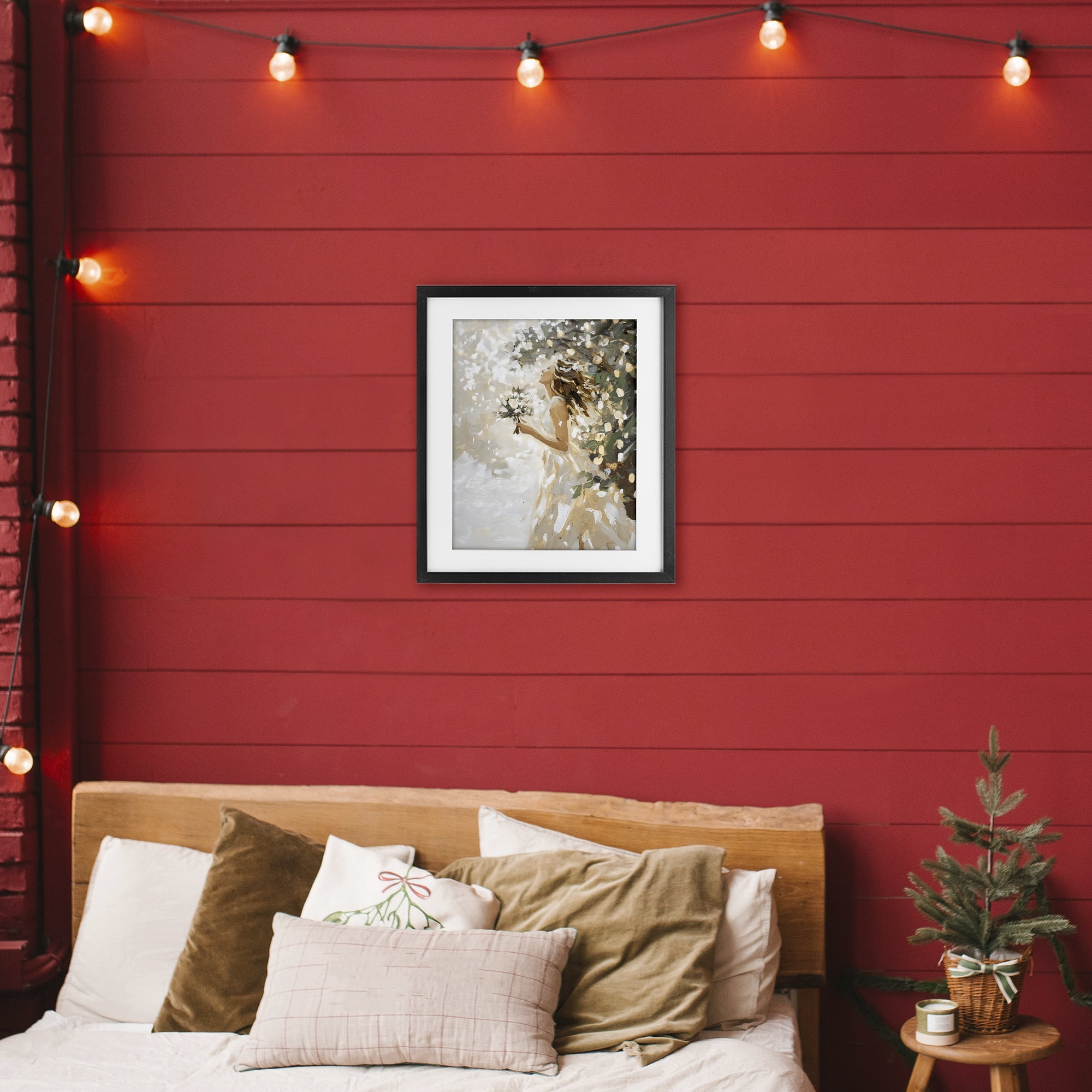 Soft White Snow Flurry Black Framed Print Under Glass, design by LSR Design Studio