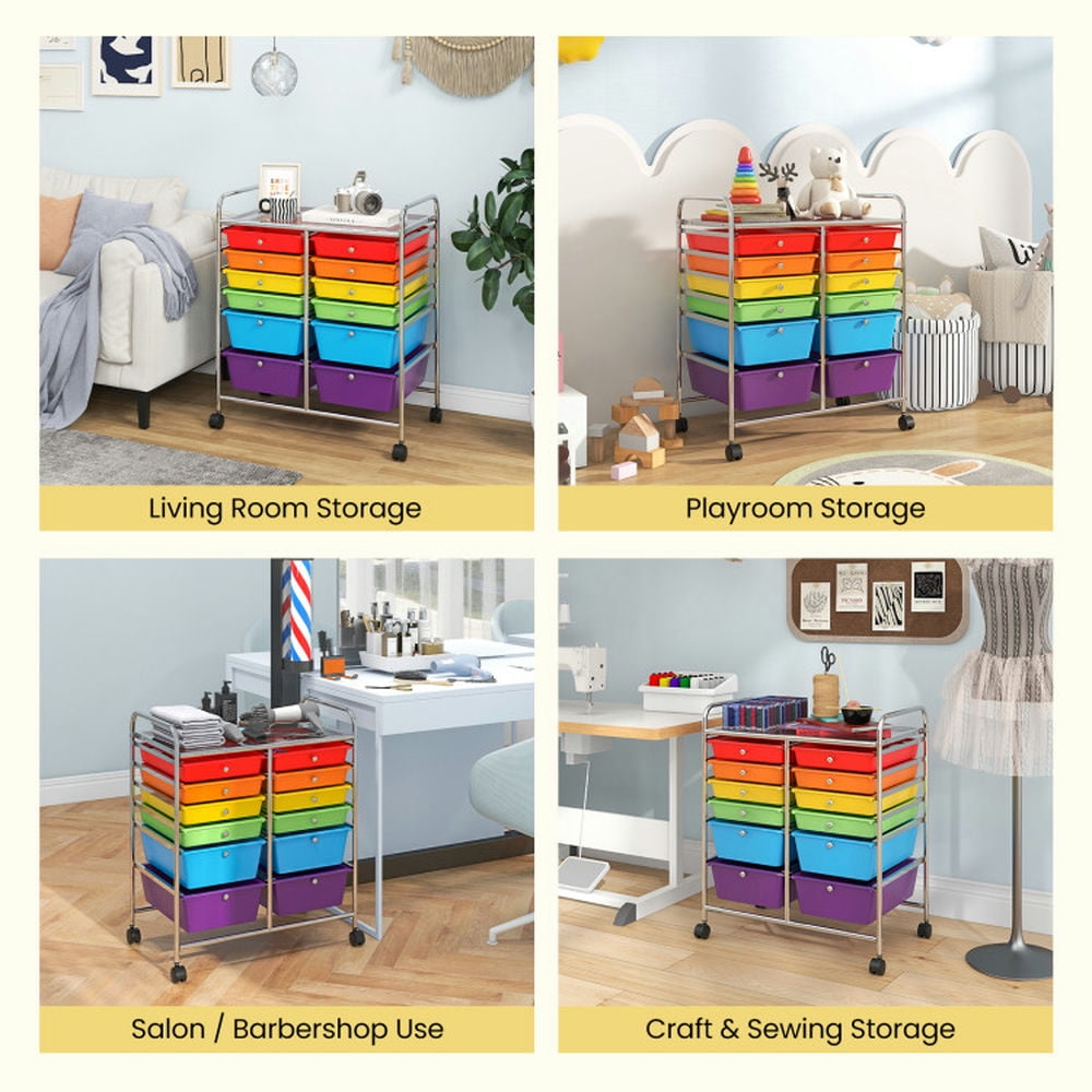 Demi Bonn 12 Drawers Rolling Cart Storage Scrapbook Paper Organizer Bins with 4 Universal Casters, Transparent Multicolor