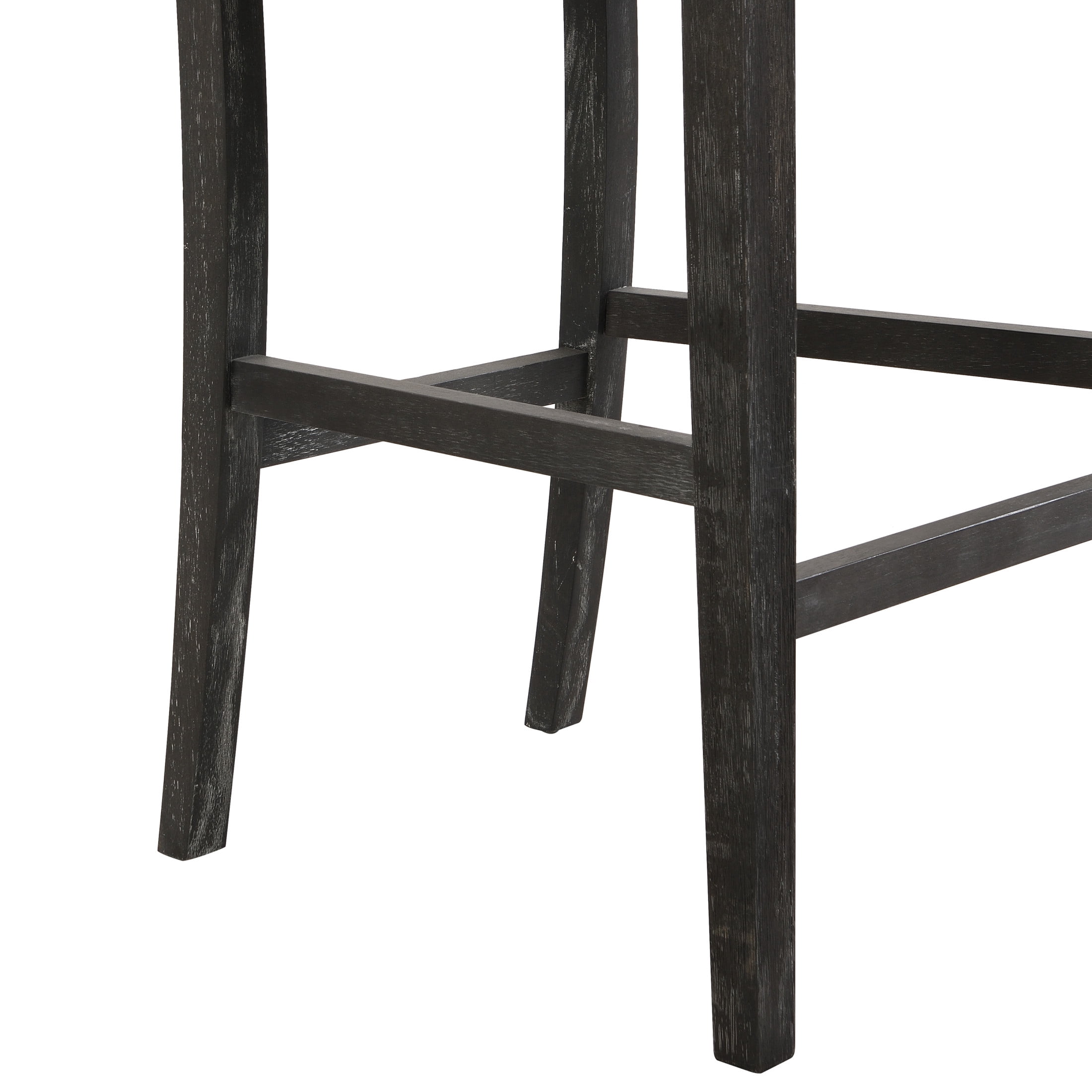 Retro Fabric Upholstered Counter Stools with Distressed Rubberwood Legs, Black+Grey, Set of 2