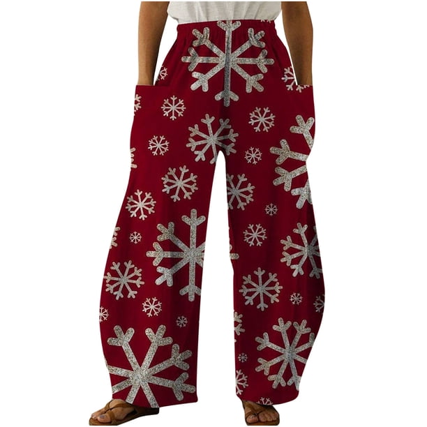 Pantalones sueltos casuales vintage con estampado navideño para mujer Pantalones de pierna ancha casuales Pantalones Fridja hfkajh100359
