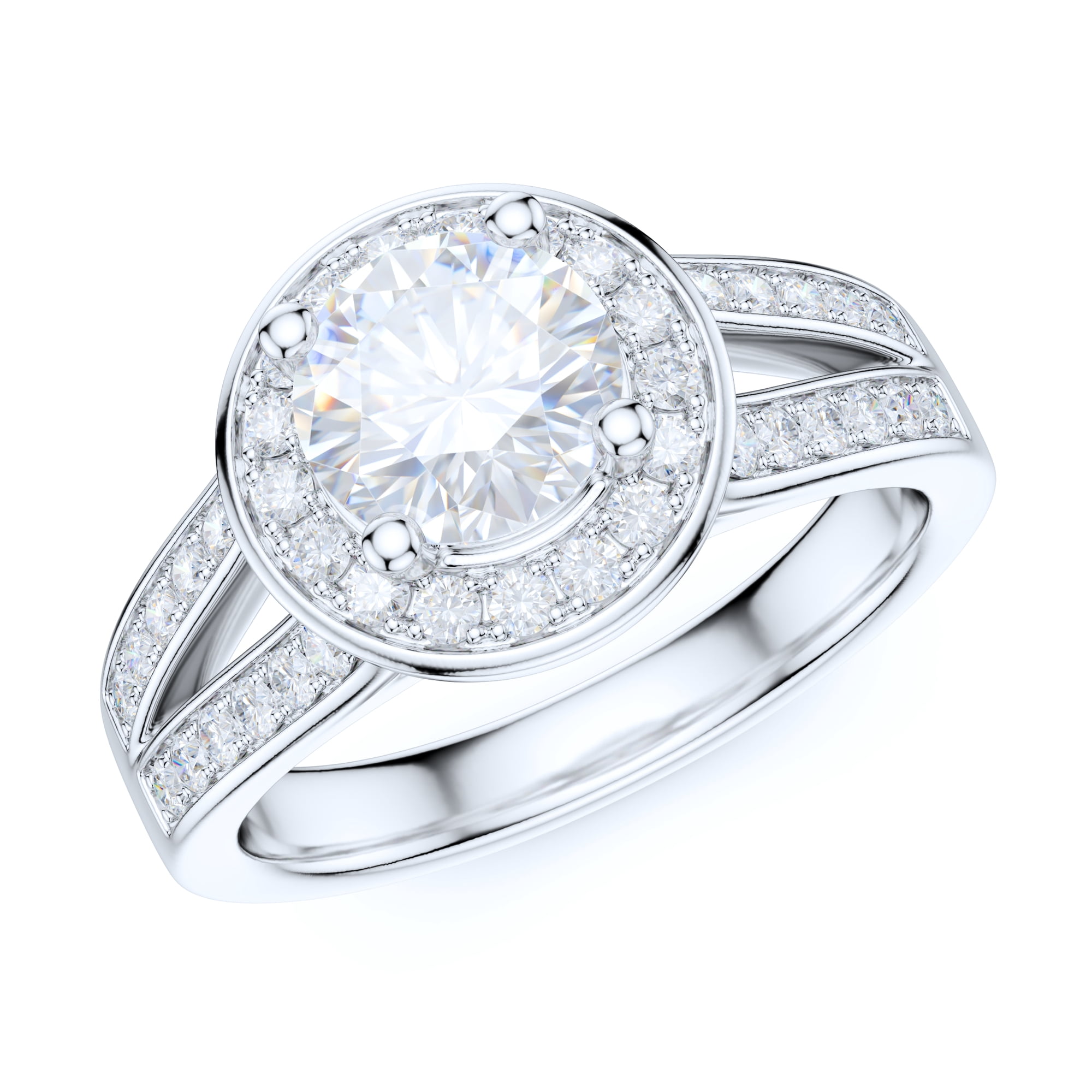 Sterling Silver Split Shank 1CT Simulated Round Brilliant Cut Diamond Halo Promise Engagement Ring (6)