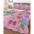thumbnail image 3 of Quilts Twin Size Bedding Set, Pink Spring Floral Lightweight Quilted Comforter, Watercolor Birds Farmhouse Art Soft Reversible Bedspread Coverlet with Pillow Covers for All Season, 68" x 86", 3 of 7
