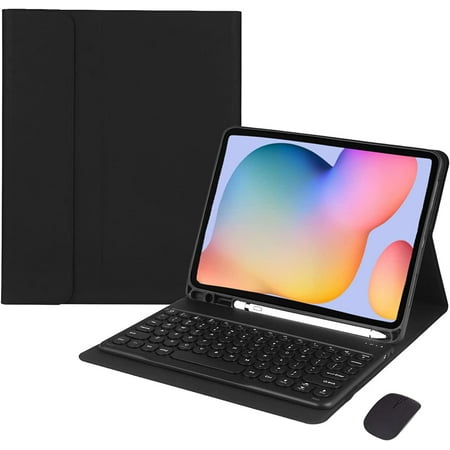 Keyboard Case for Galaxy Tab S8 Plus/ S7 FE/ S7 Plus 12.4 inch, Detachable Wireless Keyboard & Mouse, Soft TPU Back Cover with S Pen Holder, PU Folio Stand Cover