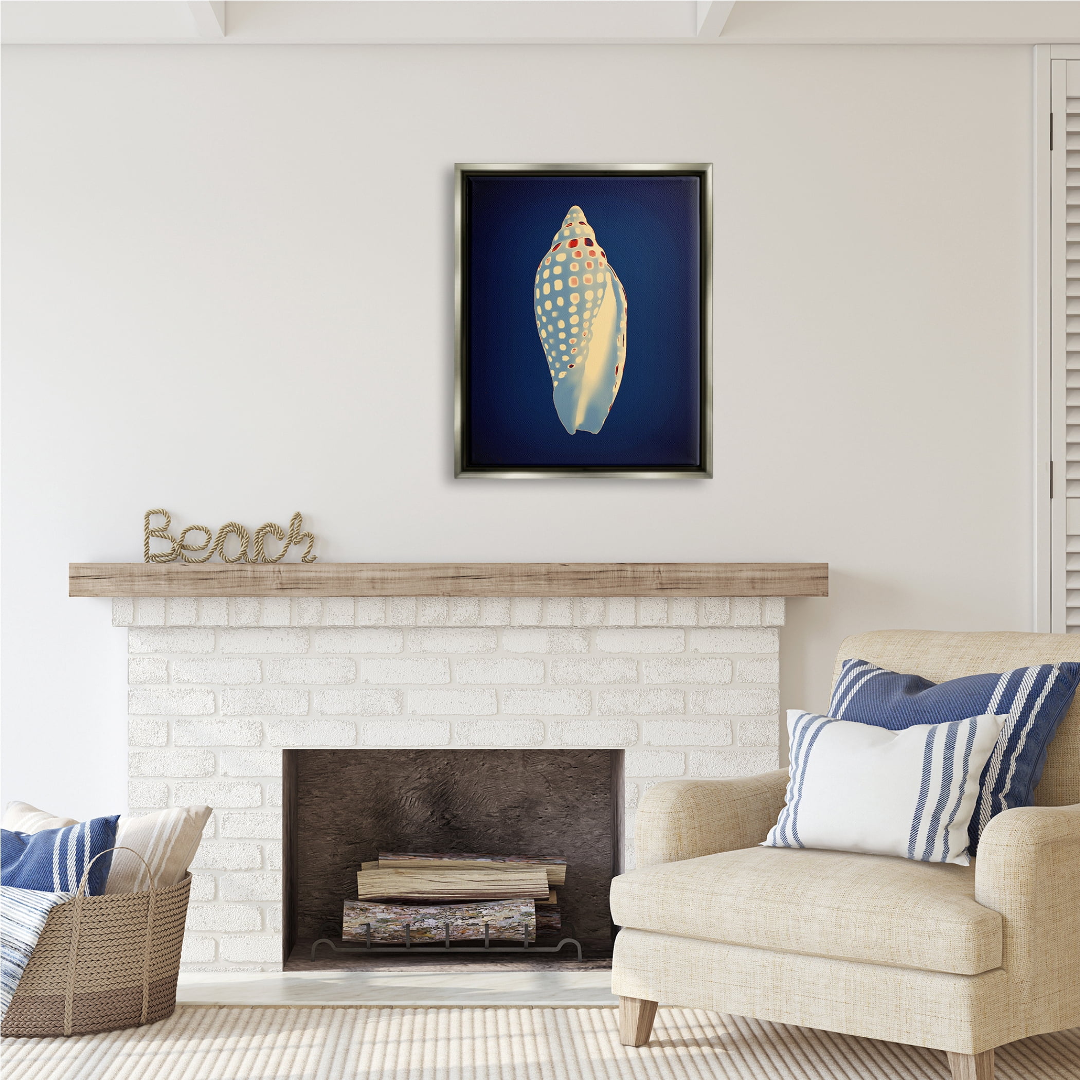 Stupell Industries Contemporary Conch Shell Animals & Insects Painting Gray Floater Framed Art Print Wall Art, 25 x 31