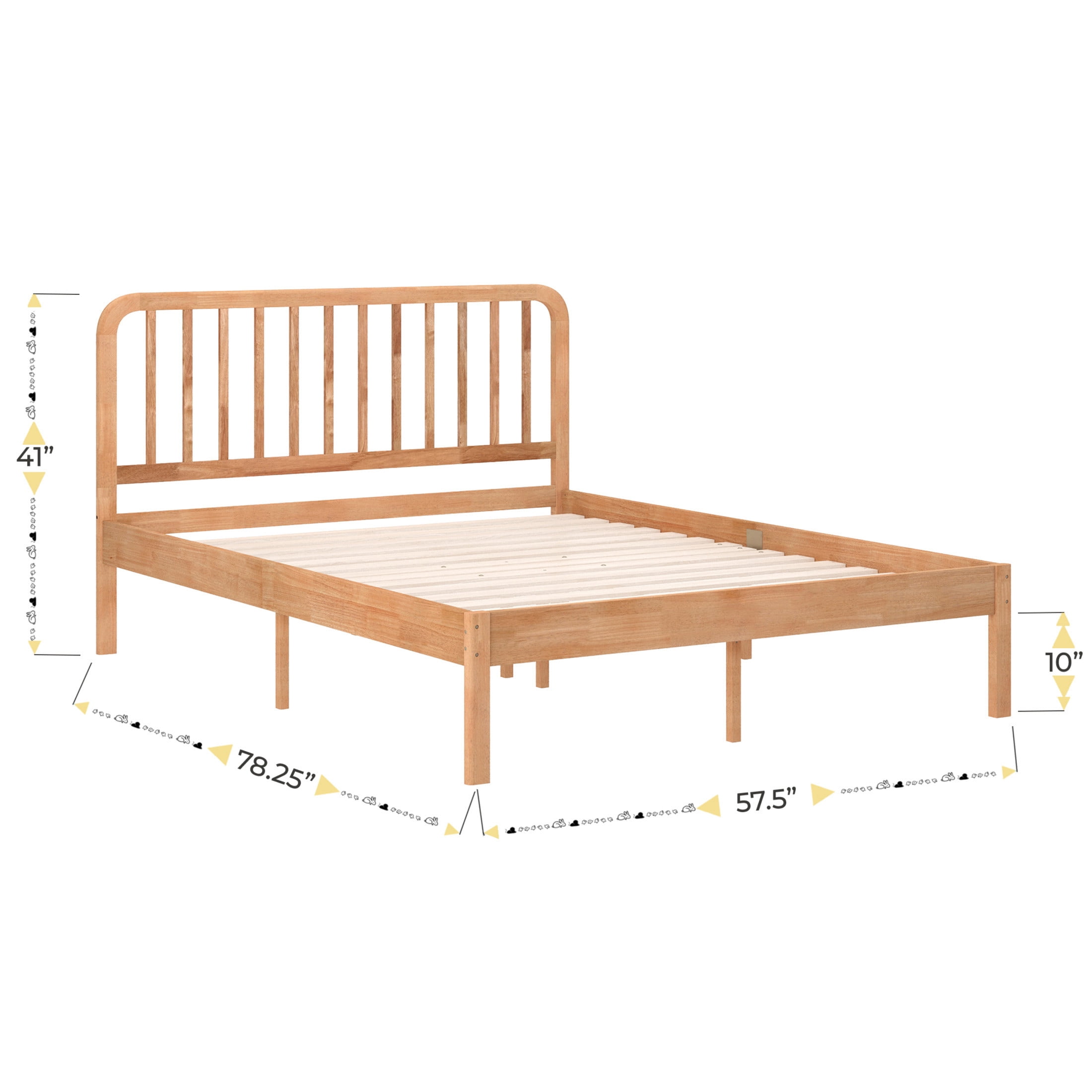 Buzz & Bloom Kids Full-Size Platform Bed with Rectangular Wood Slat Headboard, Natural