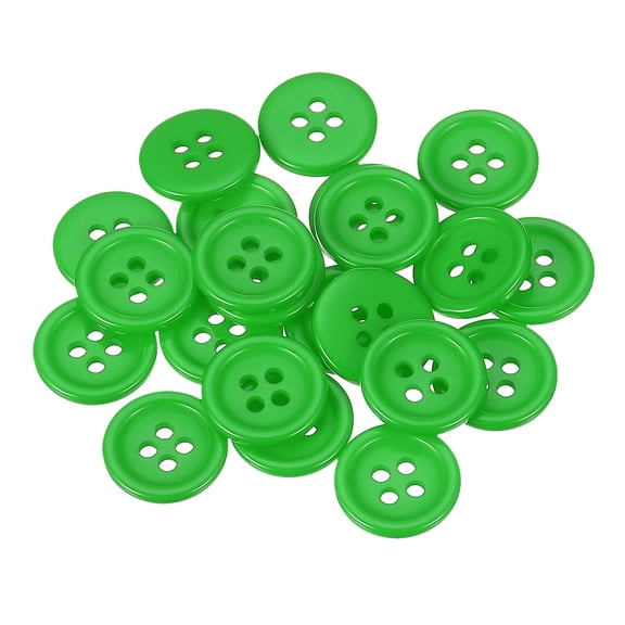 Uxcell 22 Pcs Green Resin Button, 3/5 Inch(15mm) Round 4 Holes Sewing Buttons, Small Size Flatback Button for DIY Craft Making Clothes Sewing Handmade Ornament