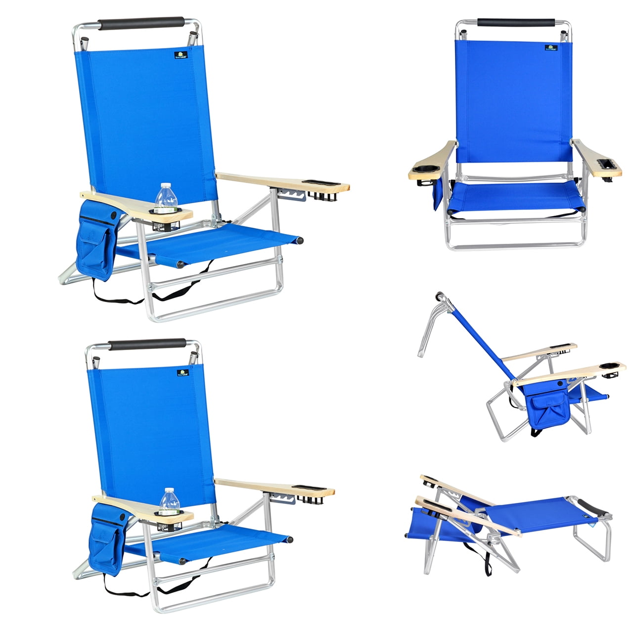 Deluxe 5 Reclining Positions Lay Flat Beach Chair for Adults with Drink