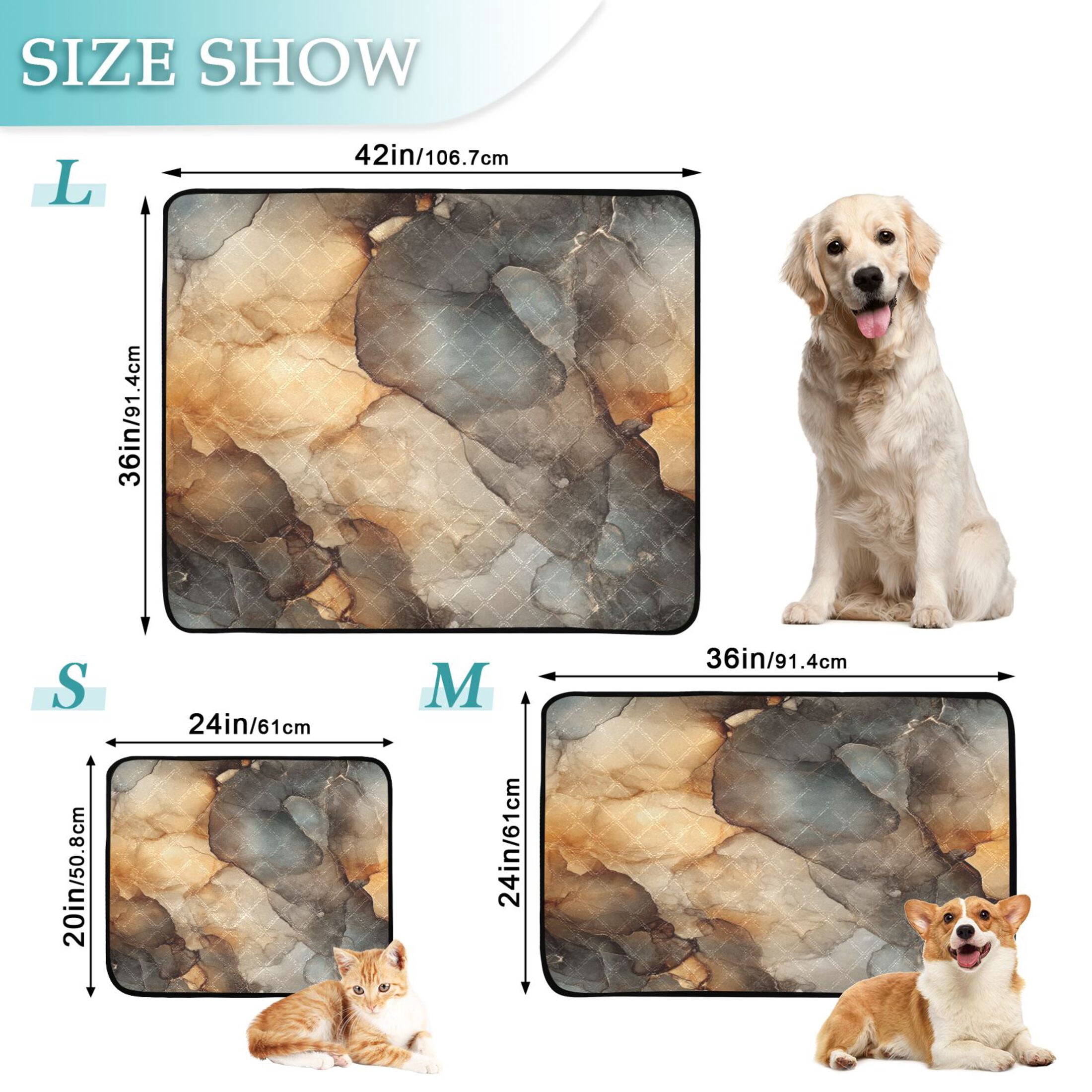 Qxltty Marble Brown Pattern Cat litter Pads Pet Set of 3 Diaper Mats Center Anti-leakage Layer Absorbent Soft and Comfortable