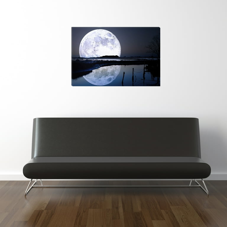 Light Up Moon Painting on Black Canvas