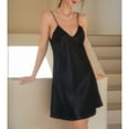 thumbnail image 4 of Defitshape Women's Sexy Satin Chemise Nightgown Pjs Short Night Dress Soft Cami Summer Silky Fall Sleep Cool Sleeveless Silk Sleepwear Dark Black X-Small, 4 of 4
