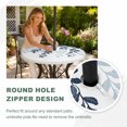 thumbnail image 5 of Round Outdoor Tablecloth with Umbrella Hole and Zipper, Navy Blue Ombre Botanical Fitted Table Cover with Elastic Edge for 31-35 Inch, Watercolor Pastoral Leaf Waterproof Patio Tablecoths for Picnic, 5 of 9