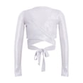 thumbnail image 4 of Haitryli Kids Girls Modern Jazz Ballet Dance Crop Top Long Sleeve Metallic Self-Tie Wrap Tee Silver 110, 4 of 7