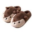 thumbnail image 4 of JUSLIO Slippers for Women Cute Fuzzy Plush Cute Rodent Design Non Slip Flat Sole Warm Indoor House Slippers Closed Toe Slide 3D Cartoon Animal Head Slippers Coffee, 4 of 5