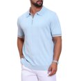 thumbnail image 5 of Men's Textured Polo Shirt Zip Up Ribbed Hem Short Sleeve Golf Polo Shirts L Light Blue, 5 of 6