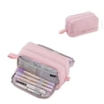 thumbnail image 2 of Large Capacity 4 Compartment Pencil Box, 8.7x3.9x3.7in Multi Layer Zipper Stationery Organizer Multifunctional Colorful Pen Bag for Student Supply Pink, 2 of 6