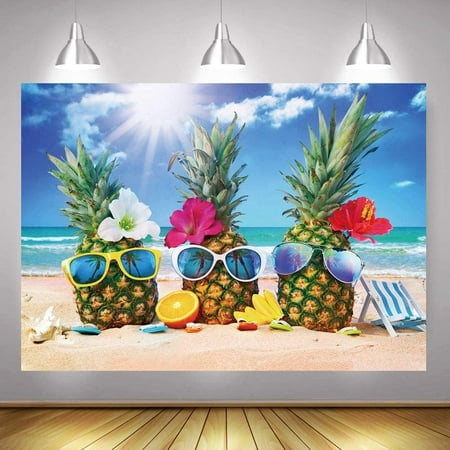 Summer Beach Photography Backdrop Hawaii Seaside Aloha Luau Pineapple Party Background Hawaii Theme Birthday Party Banner Decoration Supplies Photo Booth Props