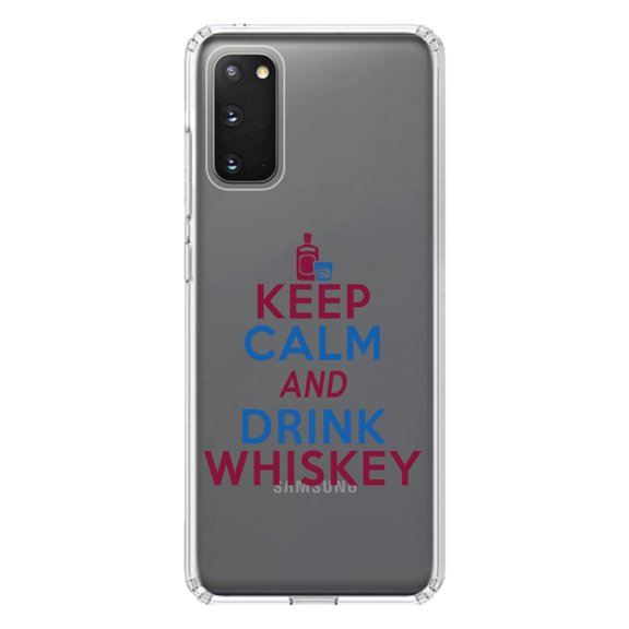 DistinctInk Clear Shockproof Hybrid Case for Galaxy S20 PLUS / 5G (6.7" Screen) - TPU Bumper Acrylic Back Tempered Glass Screen Protector - Keep Calm and Drink Whiskey