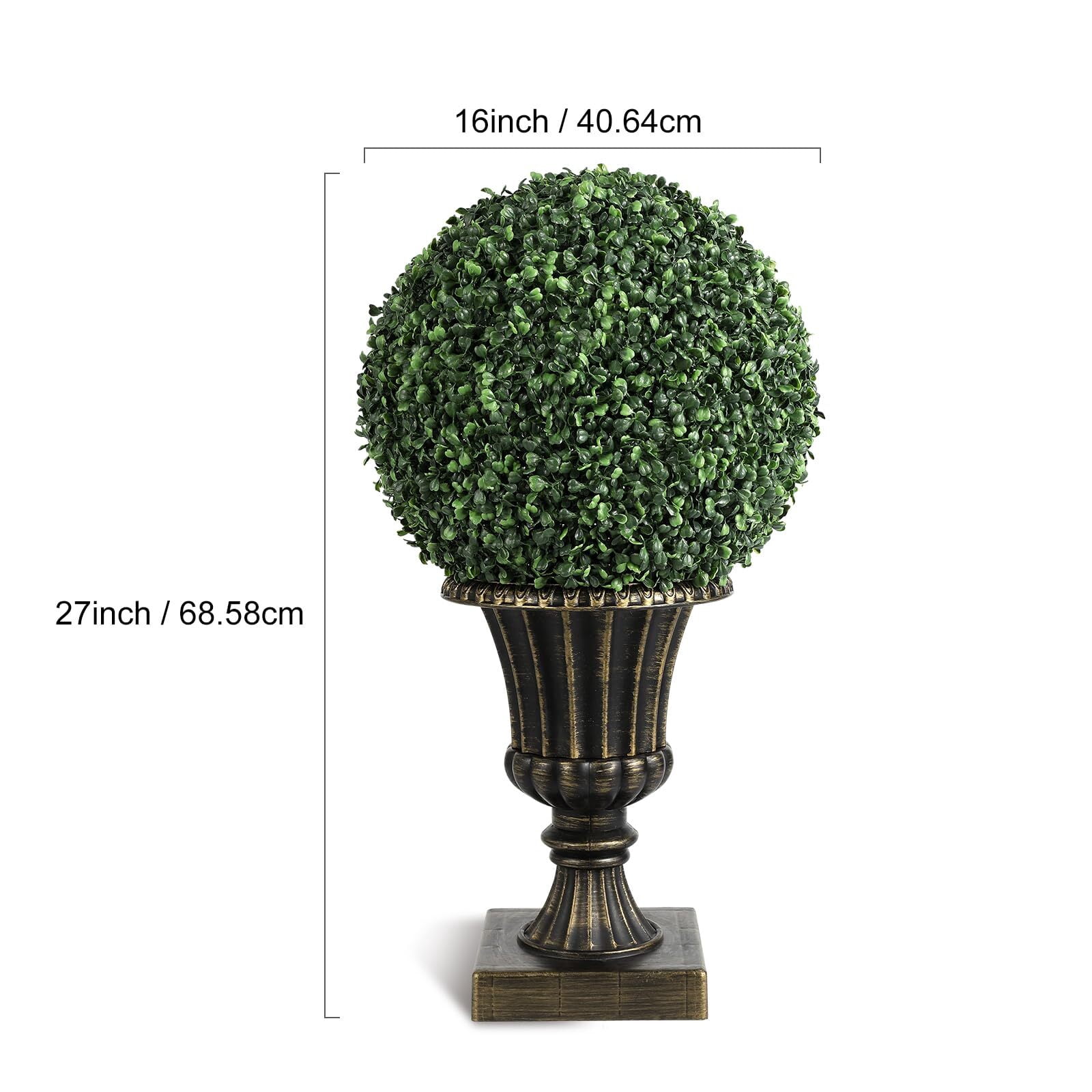 16inch Pre-Lit Faux Boxwood Balls With Sturdy Pot Base, Artificial Topiary Trees 2 Pack For Outdoor, UV Resistant & Waterproof Fake Greenery Plants Ball Tree For Front Porch Garden Home Decor