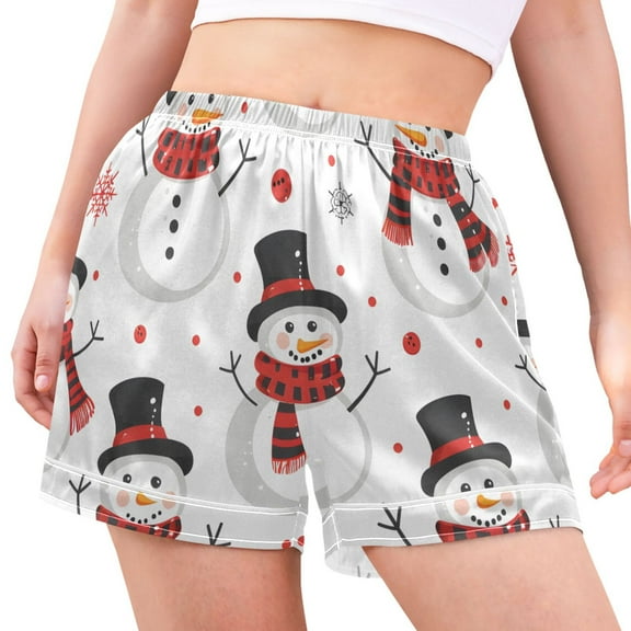 joogoo Women's Pajama Lounge Shorts Snowman on White Bottoms Sleep Short M