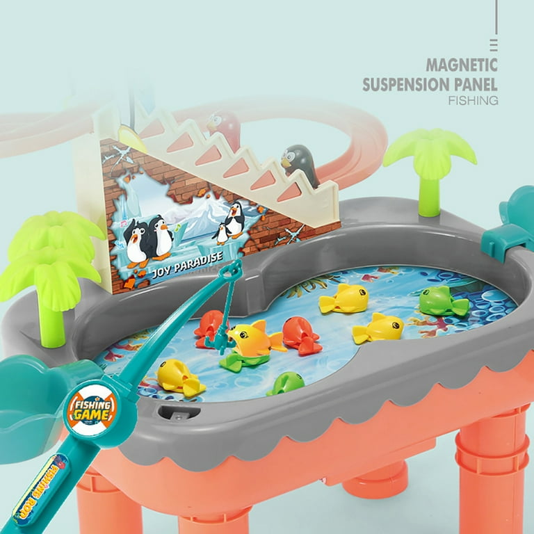 AJZIOJIRO Kid Toys Fishing Table ToysElectric Water Table for Kid 1-6 -  Penguin Stair Climbing Magnetic Fishing Toy Pool Set 