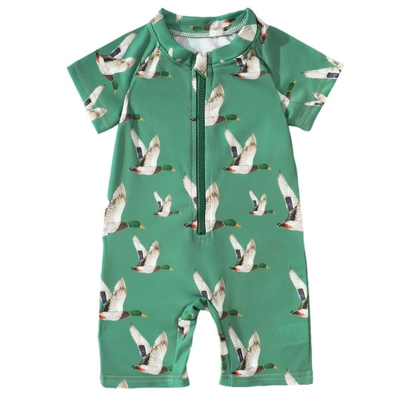 Baby Boy Swimsuit 9-12 Months Toddler Boy Swimsuit Mallard Baby Clothes Long Sleeve Zipper Rash Guard with Hat Set Bathing Suit