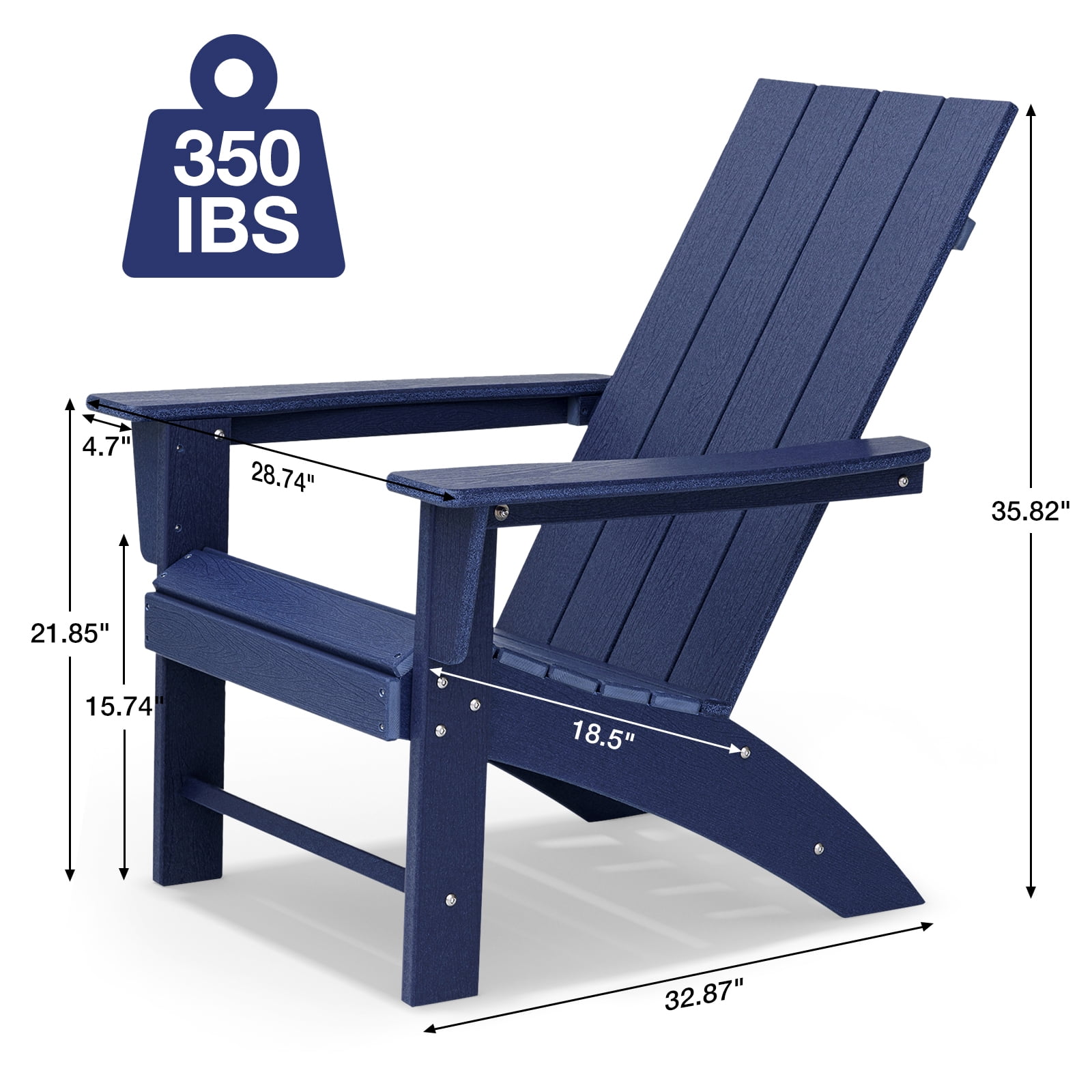 Garpans Adirondack Chair All Weather Outdoor Adirondack Chair HDPE Outdoor Chair for Patio Front Porch Pool Garden Deck Fire Pit Outside, Navy Blue