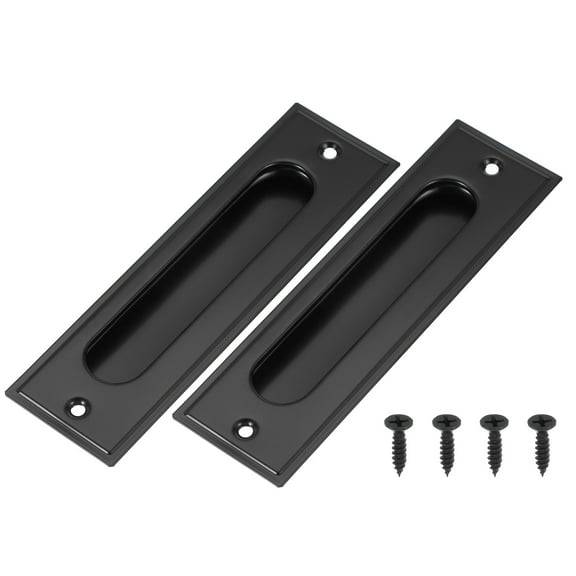 Uxcell 2 Pcs Finger Flush Pulls, 5.6" Stainless Steel Rectangle Sliding Door Handle Recessed Pocket Door Pull with Screws for Home Bathroom Barn Closet Window, Black