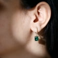 thumbnail image 4 of Rosec Jewels Lab Created Emerald Drop Earrings with Diamond for Women (7X9 mm, AAAA Quality), 18K Yellow Gold, 4 of 8