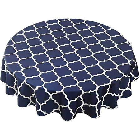 

Goory Polyester Round Tablecloths Navy Blue Classic Moroccan Pattern Spillproof Waterproof Elastic Large Table Cover 47 Round