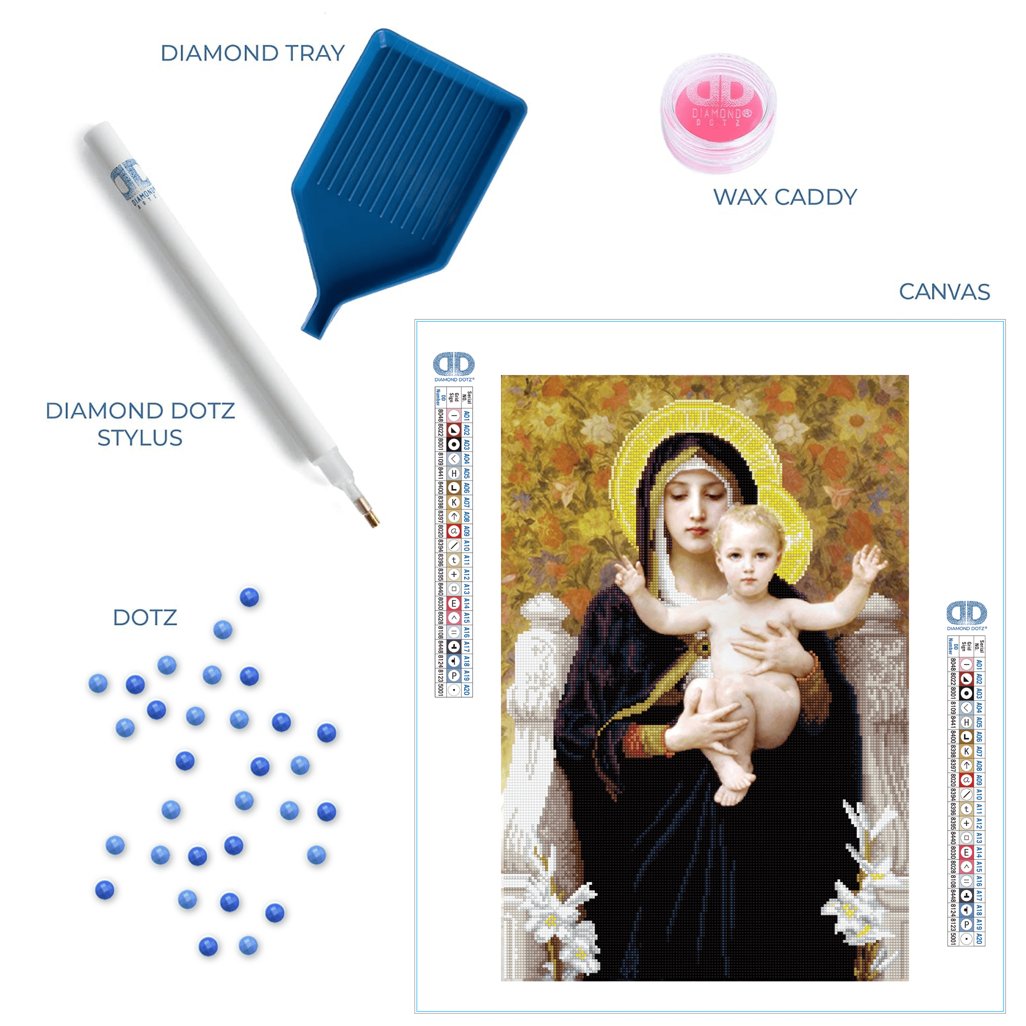 Diamond Dotz La Vierge au Lys (après William-Adolphe Bouguereay) Diamond Painting Kits for Adults - Diamond Art Kits a Relaxing Creative Craft Kit with Dotz Gems 24.41x16.54