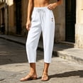 thumbnail image 4 of Ltctricy Women's Capri Pants with Pockets Tapered Casual Drawstring Lounge Pants Buttons Travel Beach Pants(White,X-Large), 4 of 7